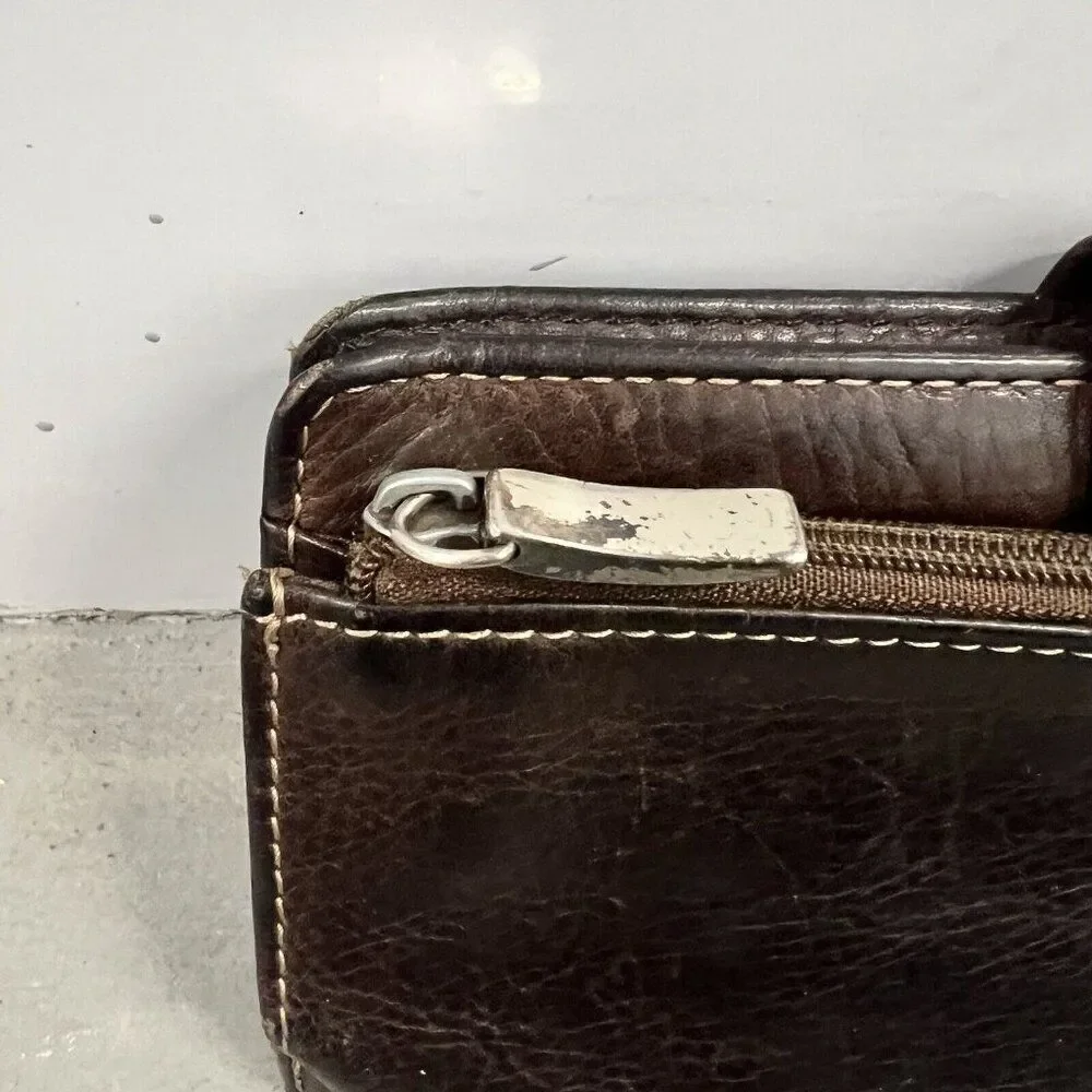 Vintage Fossil Brown Leather Women's Wallet‎ Multi-Compartment Checkbook Snap